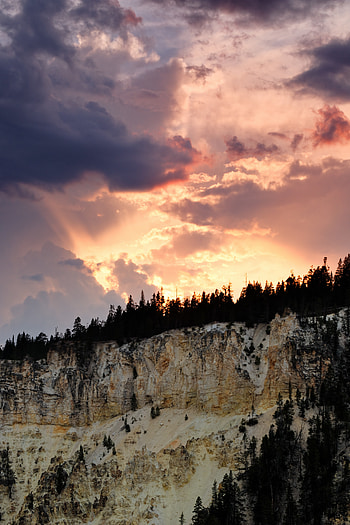 Nature, Trees, Sunset, Clouds, Rocks, Slope HD phone wallpaper