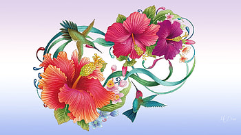 Hummingbird Summer, summer, birds, bright, hummingbirds, floral, ribbons, flowers, spring HD wallpaper