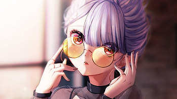 Light Purple Hair Anime Girl With Specs Anime Girl HD wallpaper