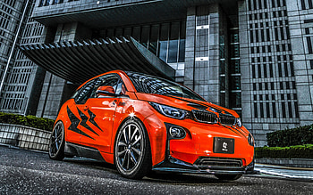 2022, BMW i3, 3D Design, front view, exterior, orange i3, i3 tuning, german cars, electric cars, BMW HD wallpaper