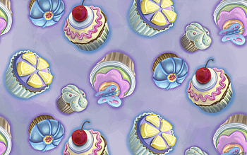 Cupcakes, blue, sweet, dessert, paper, food, pink, texture, cupcake, pattern HD wallpaper
