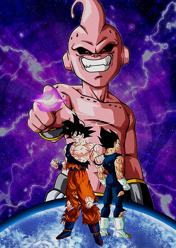 Buu vs Goku & Vegeta, anime, dbz HD phone wallpaper