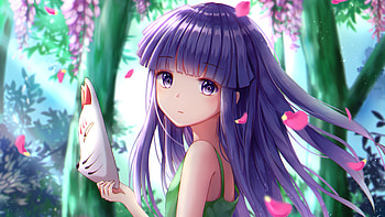 Purple Hair Anime Girl With Mask Nature Background Anime Girl HD wallpaper