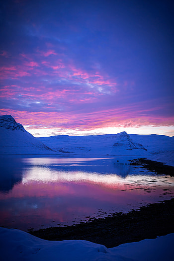 Nature, Sunset, Mountains, Snow, Evening HD phone wallpaper