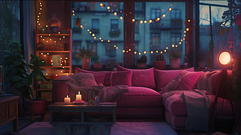 Cozy Room with Festive Lights, room, Cozy, indoor plants HD wallpaper