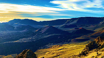 Pu’u o Pele at the summit of Haleakala with the Big Island in the background, hills, Hawaii, clouds, landscape, sky, usa HD wallpaper
