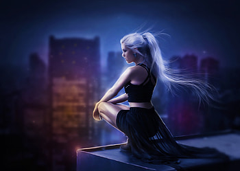 Girl On Roof Of Building, artist, digital-art, artwork, deviantart, fantasy-girls HD wallpaper