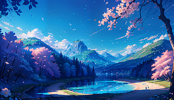 Landscape — Celestial Cherry Lake, AI Art, Anime, Anime Landscape HD wallpaper