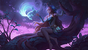 Floryn, girl, daoletrong, night, blue, dao le trong, dark, purple, bunny, fantasy, luminos HD wallpaper
