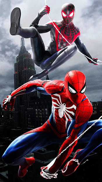 Spidermen, marvel_comics, Peter_Parker, Spider-Man, art, Miles_Moralas, Marvel HD phone wallpaper