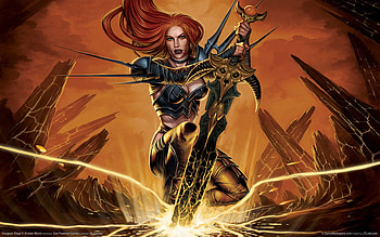 red hair, earth, sword, red, hair, woman HD wallpaper