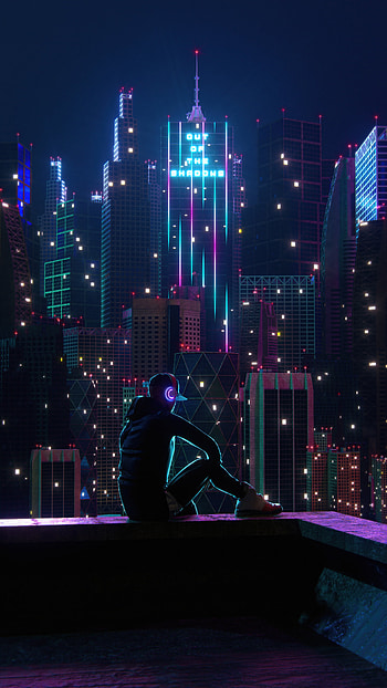 Neon lights, Rooftop HD phone wallpaper