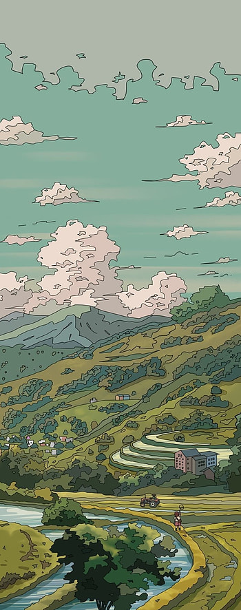 Anime Scenery, Drawing, Sky, Landscape, Cloud, Cartoon, World HD phone wallpaper