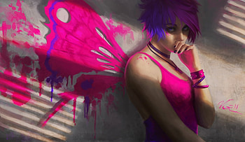 Magenta Moth, colorful, digital art, beauty, butterfly, cg, emo, , female, color, digital painting, girl, pink, fantasy, pretty, face, eye HD wallpaper