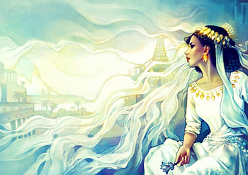 The forgotten tale of larsa, blue, art, girl, escume, woman, fantasy, yellow, luminos HD wallpaper