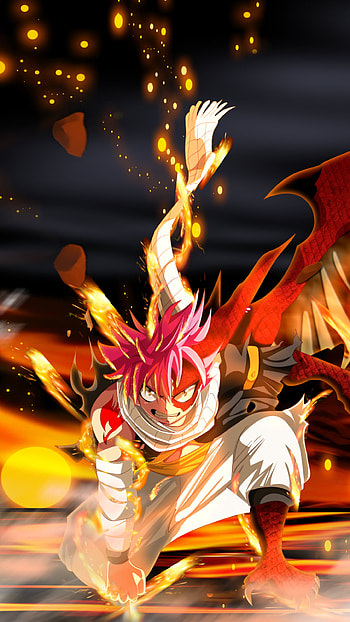 Natsu Dragonize, scarf, fire, Natsu Dragneel, Anime, Fairy Tail HD phone wallpaper