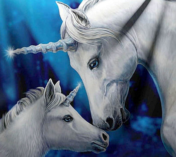 Unicorns, blue, white, horse, cute, baby, fantasy, mother, unicorn, kiss, luminos HD wallpaper