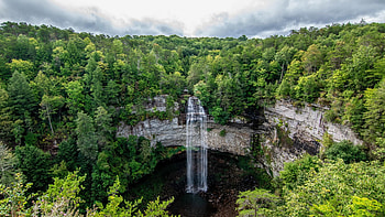 Fall Creek Falls State Park- Spencer, Tennessee, pond, river, clouds, sky, forest, cliff, usa HD wallpaper