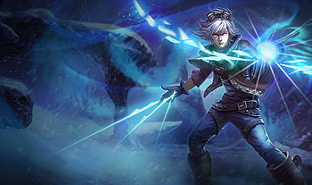 Ezreal, games, leagu eof legends, goggles, snow, weapon, blue background, video games, male HD wallpaper