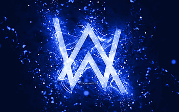 Alan Walker dark blue logo, , Norwegian DJs, dark blue neon lights, creative, dark blue abstract background, Alan Olav Walker, Alan Walker logo, music stars, Alan Walker HD wallpaper