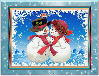 LET'S SNUGGLE UP AND KEEP WARM!, snowlady, snowman, cuddle, winter scene background HD wallpaper