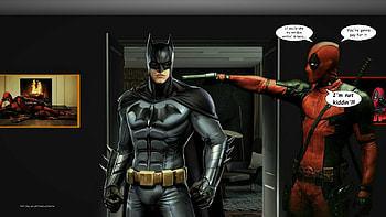 Batman vs Deadpool 2, nexus, cartoon, dc comics, deadpool, , fanart, anime, 1920x1080 only, video game, marvel comics, super heroes, background, batman HD wallpaper