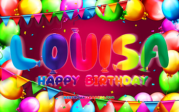 Happy Birtay Louisa, , colorful balloon frame, Louisa name, purple background, Louisa Happy Birtay, Louisa Birtay, popular american female names, Birtay concept, Louisa HD wallpaper