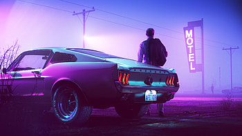 Retrowave Neon Mustang Driver HD wallpaper