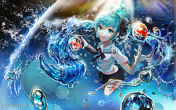 Hatsune Miku, Anime, Vocaloid, Blue Eyes, Blue Hair, Long Hair, Underwater HD wallpaper