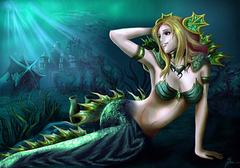 mermaid, green, hot, beautiful, creature, water HD wallpaper