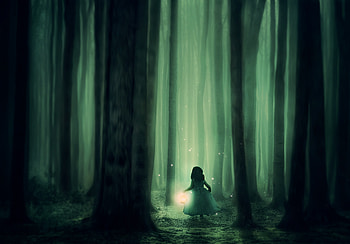 Night, Dark, Forest, Fog, Lamp, Lantern, Stroll, Child, Fairy, Fabulous HD wallpaper