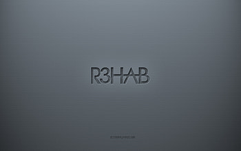 R3hab logo, gray creative background, R3hab emblem, gray paper texture, R3hab, gray background, R3hab 3d logo HD wallpaper