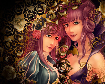 ★ Two Girls Familiar ★, colors, wonderful, hugs, charm, lips, amazing, adorable, familiar, female, pattern, friends, together, sisters, roses, art, eyes, beautiful, woman, fantasy, love, cool, face, girls, flowers, women, lovely, splendor, hair HD wallpaper