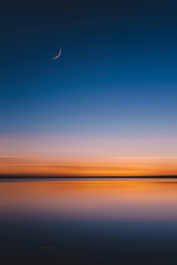 Moon, Nature, Water, Twilight, Horizon, Dusk HD phone wallpaper