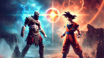 Goku Vs Kratos, kratos, goku, anime, artist, artwork, digital-art, deviantart HD wallpaper