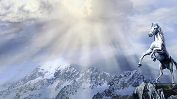 Stallion Mountains, mare, fantasy, animals, white stallion, nature, mountains HD wallpaper
