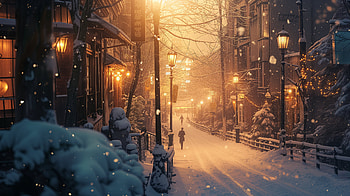 Winter Evening Bliss: Snowy Cityscape, snowy city, winter, snow, street HD wallpaper
