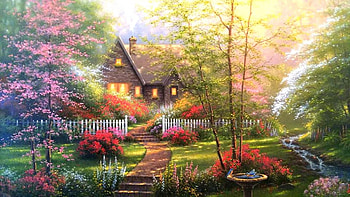 Lonely cottage, Cottage, Lovely, House, art, Garden HD wallpaper