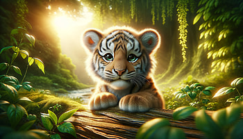 Adorable Tiger Cub - Enchanting Forest Backdrop, tiger cub, tiger, Wildlife, jungle, cute HD wallpaper