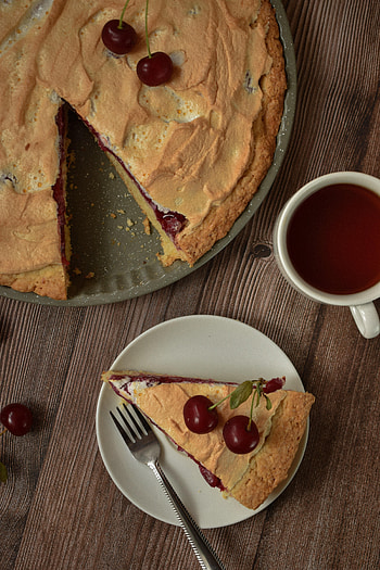 Food, Cherry, Plate, Tea, Bakery Products, Baking, Pie HD phone wallpaper