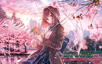 Anime Girl Cherry Blossom Season , anime-girl, anime, artist, artwork, digital-art, umbrella HD wallpaper