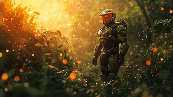 Master Chief in a forest, Master Chief, Halo, fan art, forest HD wallpaper