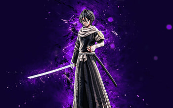 Rukia Kuchiki, , violet neon lights, Bleach, manga, creative, Kuchiki Rukia, Bleach characters, Rukia Kuchiki Bleach HD wallpaper