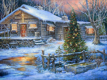 Winter, Snow, Artistic, Painting, Christmas Tree, Christmas, Country, Holiday, House, Tree HD wallpaper
