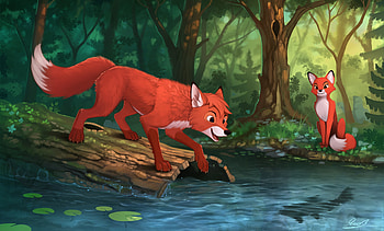 The Fox and the Hound, Artistic depiction, Wildlife representation, Disney ambiance HD wallpaper