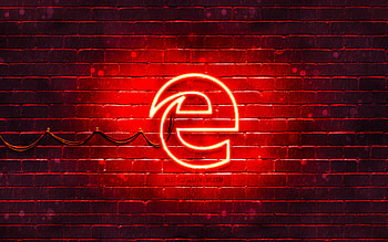 Microsoft Edge red logo, , red brickwall, Microsoft Edge logo, brands, Microsoft Edge neon logo, Microsoft Edge HD wallpaper