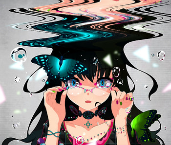 Anime girl, glitch art, bubbles, art HD wallpaper