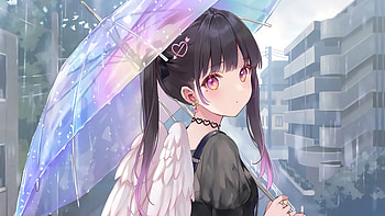 Open Your Umbrella And Close Your Wings , anime-girl, anime, artist, artwork, digital-art, umbrella HD wallpaper