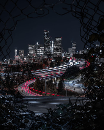 Cities, Roads, Building, Lights, Long Exposure, Night City HD phone wallpaper