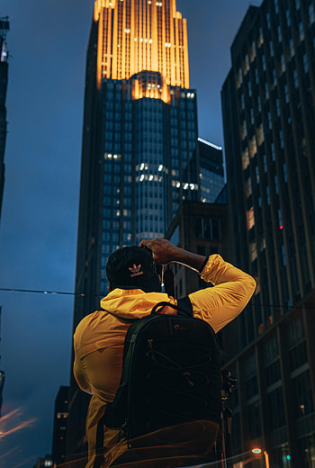 Building, Miscellanea, Miscellaneous, Cap, Human, Person, grapher, Backpack, Rucksack, Process HD phone wallpaper